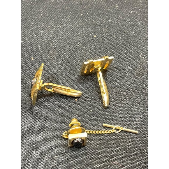 Vintage 70's Cuff Link Set With Matching Tie Clip Pin - Picture 5 of 7